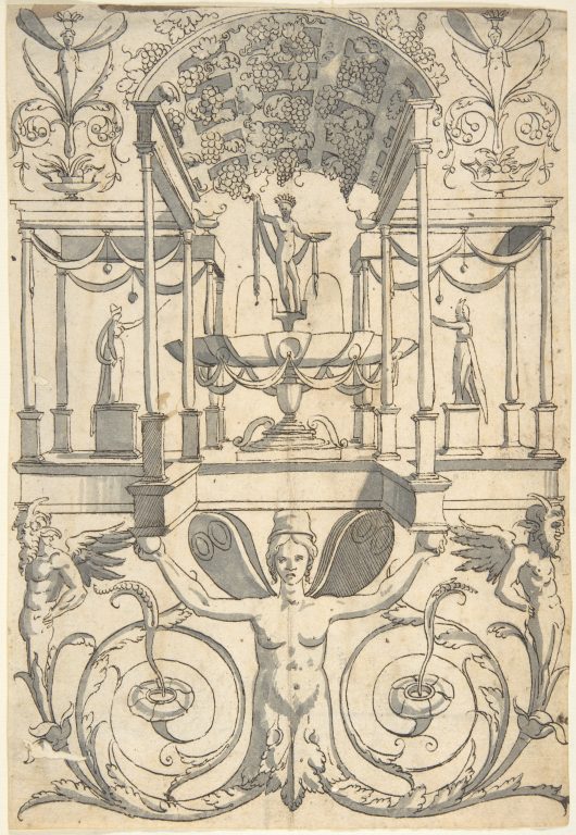 Grotesque with a Bacchus Fountain Placed in an Architectural Structure