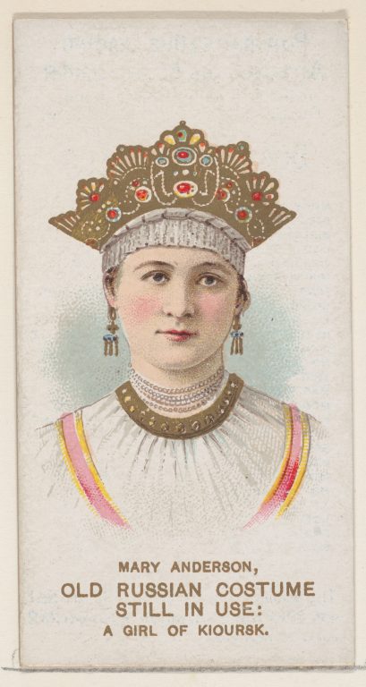 Mary Anderson in Old Russian Costume as a Girl of Kioursk, from the set Actors and Actresses, First Series (N70) for Duke brand cigarettes