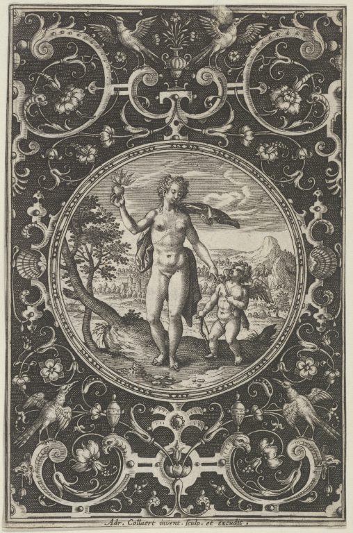 Venus and Cupid in a Decorative Frame with Grotesques, from the Judgment of Paris