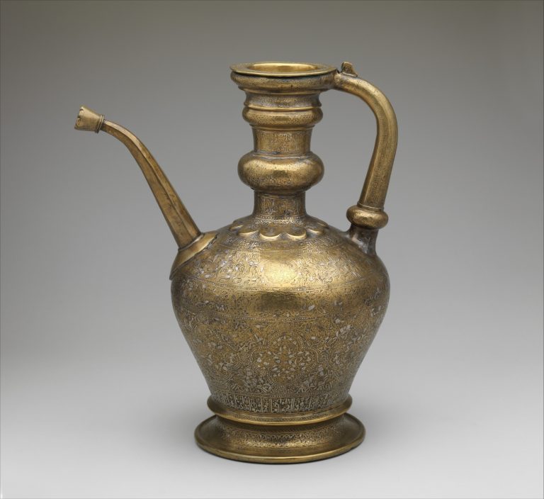 Ewer with Inscription, Horsemen, and Vegetal Decoration