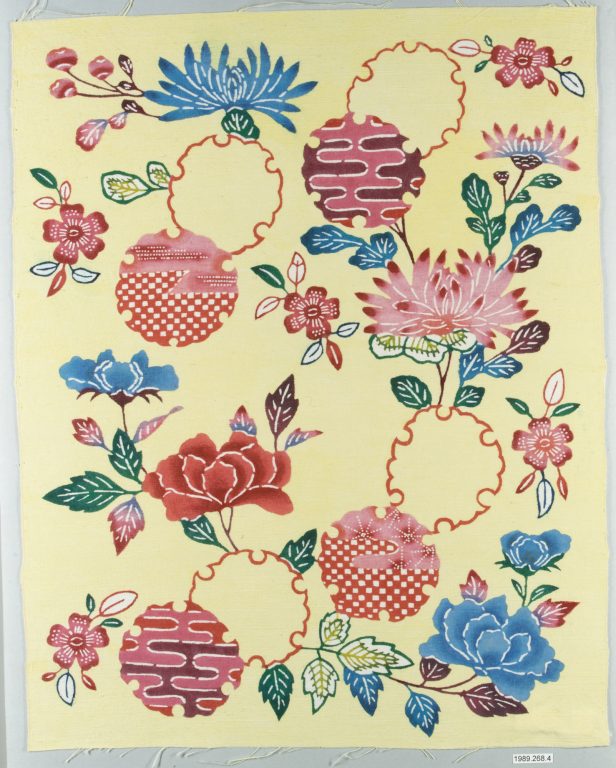 Bingata Panel with Chrysanthemums and Snow Circles. 20th century