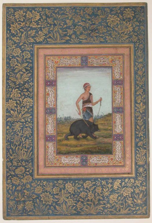 "Dervish Leading a Bear", Folio from the Shah Jahan Album