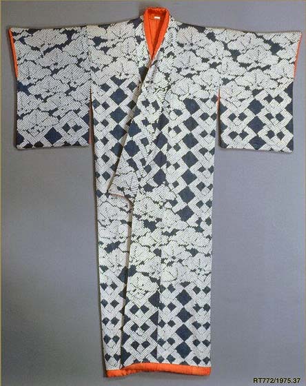 Robe (Kosode) with Pines and Interlocking Squares