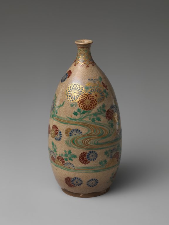 Ninsei-style Sake Bottle with Floral Patterning. mid-18th century