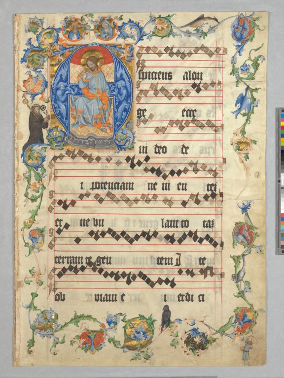 Bifolium with Christ in Majesty in an Initial A, from an Antiphonary