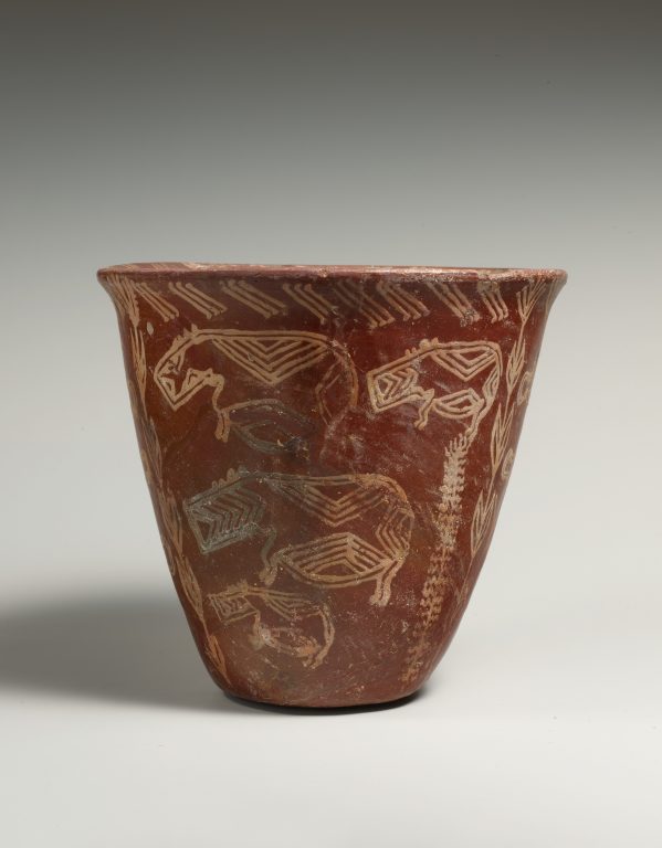 White cross-lined ware beaker with Nile River scene