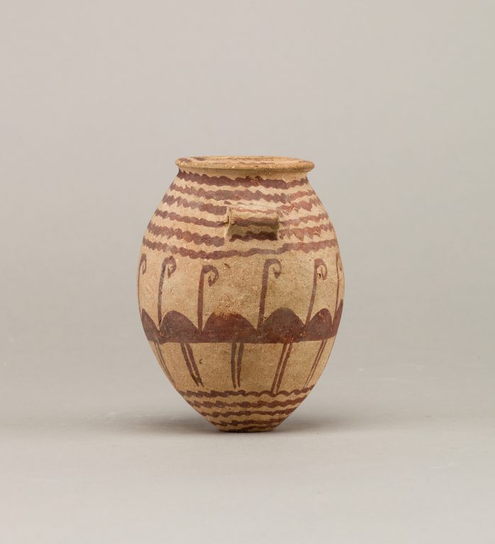 Decorated ware jar depicting water and flamingos