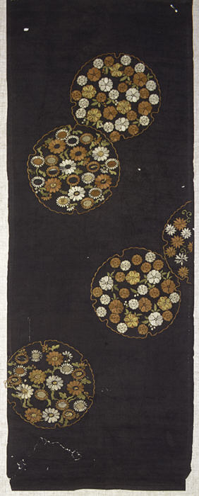 Piece from a Kosode with Pattern of Scattered Snow Roundels (Yukiwa) Filled with Small Flowers