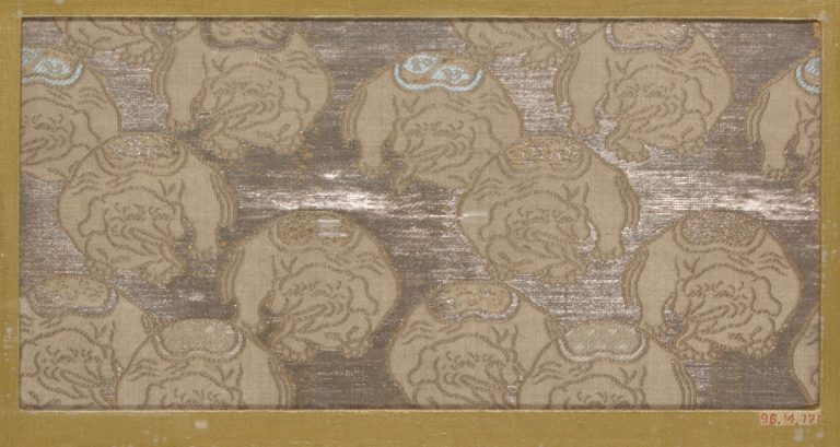 Textile fragment with repeating pattern of elephants