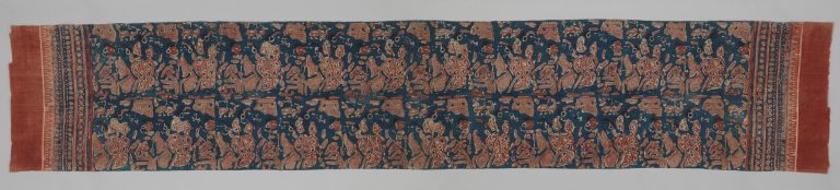 Ceremonial Textile Decorated with Female Courtesans with Attendants and Parrots. <br/>late 14th-early 15th century