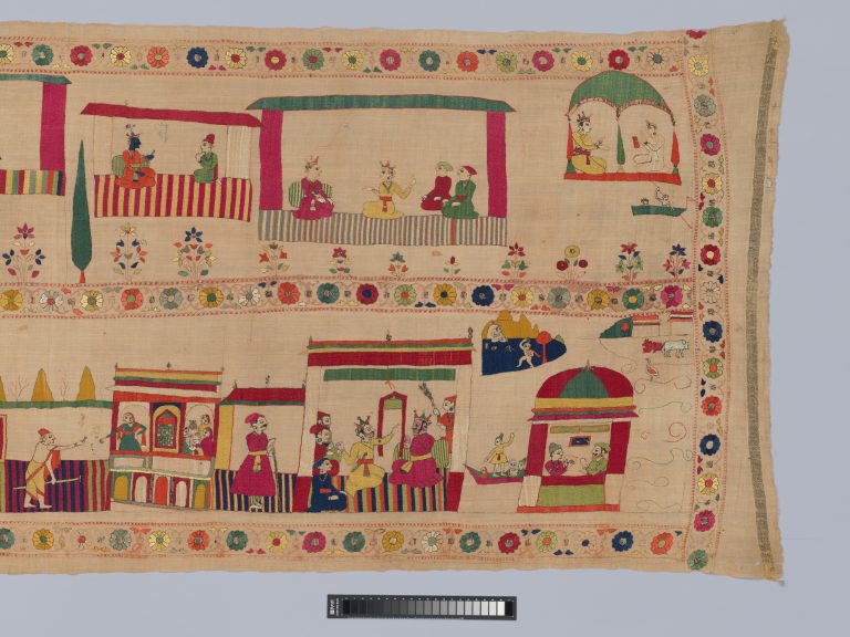 Festival Banner Showing Krishna Rescuing and Marrying Rukmini