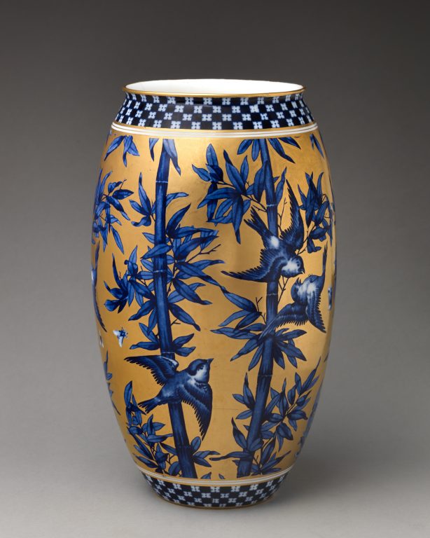 Vase with birds and bamboo (one of a pair)