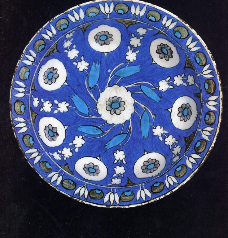 Blue-ground Dish with Floral Design