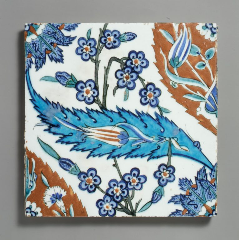 Tile with Saz Leave, Tulips, and Hyacinth Flowers